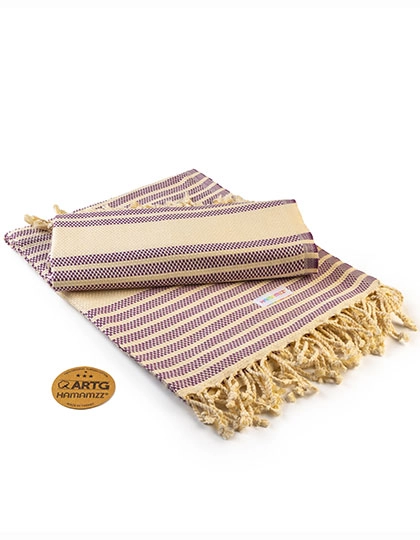 Hamamzz® Original Bodrum DeLuxe Towel zum Besticken und Bedrucken in der Farbe Purple-Ivory mit Ihren Logo, Schriftzug oder Motiv.