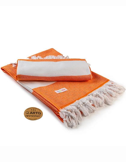 Hamamzz® Marmaris DeLuxe Towel zum Besticken und Bedrucken in der Farbe Light Orange-White mit Ihren Logo, Schriftzug oder Motiv.