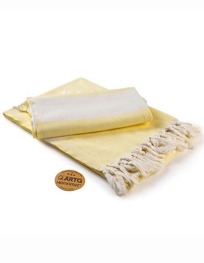 Hamamzz® Marmaris DeLuxe Towel zum Besticken und Bedrucken in der Farbe Light Yellow-White mit Ihren Logo, Schriftzug oder Motiv.