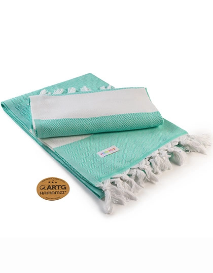 Hamamzz® Marmaris DeLuxe Towel zum Besticken und Bedrucken in der Farbe Mint Green-White mit Ihren Logo, Schriftzug oder Motiv.