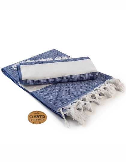 Hamamzz® Marmaris DeLuxe Towel zum Besticken und Bedrucken in der Farbe Navy Blue-White mit Ihren Logo, Schriftzug oder Motiv.