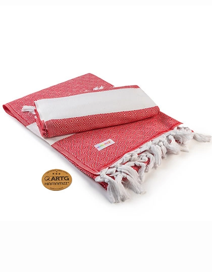 Hamamzz® Marmaris DeLuxe Towel zum Besticken und Bedrucken in der Farbe Red-White mit Ihren Logo, Schriftzug oder Motiv.