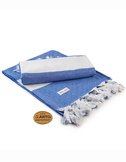 Hamamzz® Marmaris DeLuxe Towel zum Besticken und Bedrucken in der Farbe Royal Blue-White mit Ihren Logo, Schriftzug oder Motiv.
