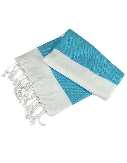 Hamamzz® Hamam Towel Antalya zum Besticken und Bedrucken in der Farbe White-Aqua Blue mit Ihren Logo, Schriftzug oder Motiv.