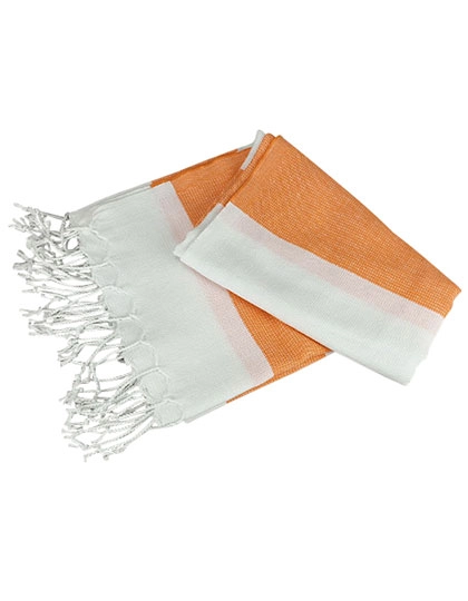 Hamamzz® Hamam Towel Antalya zum Besticken und Bedrucken in der Farbe White-Bright Orange mit Ihren Logo, Schriftzug oder Motiv.