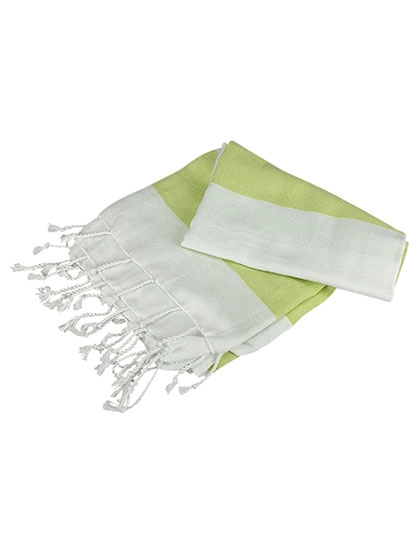 Hamamzz® Hamam Towel Antalya zum Besticken und Bedrucken in der Farbe White-Lime Green mit Ihren Logo, Schriftzug oder Motiv.