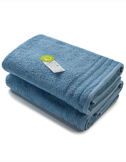 Organic Bath Towel zum Besticken und Bedrucken in der Farbe Jeans Blue mit Ihren Logo, Schriftzug oder Motiv.