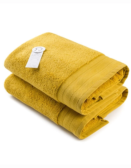 Bath Towel Excellent Deluxe zum Besticken und Bedrucken in der Farbe Mustard mit Ihren Logo, Schriftzug oder Motiv.