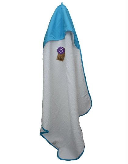 PRINT-Me® Baby Hooded Towel zum Besticken und Bedrucken in der Farbe White-Aqua Blue-Aqua Blue mit Ihren Logo, Schriftzug oder Motiv.