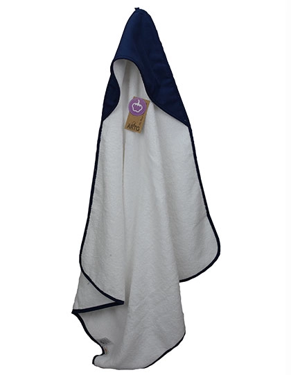 PRINT-Me® Baby Hooded Towel zum Besticken und Bedrucken in der Farbe White-French Navy-French Navy mit Ihren Logo, Schriftzug oder Motiv.