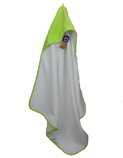 PRINT-Me® Baby Hooded Towel zum Besticken und Bedrucken in der Farbe White-Lime Green-Lime Green mit Ihren Logo, Schriftzug oder Motiv.