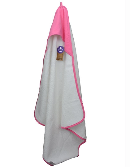PRINT-Me® Baby Hooded Towel zum Besticken und Bedrucken in der Farbe White-Pink-Pink mit Ihren Logo, Schriftzug oder Motiv.