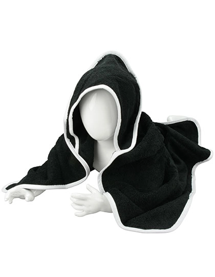 Babiezz® Hooded Towel zum Besticken und Bedrucken in der Farbe Black-Black-White mit Ihren Logo, Schriftzug oder Motiv.