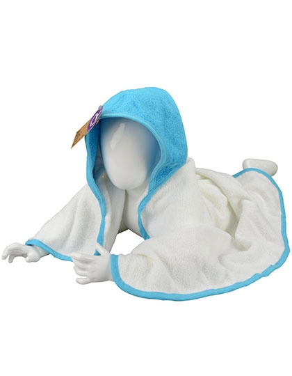 Babiezz® Hooded Towel zum Besticken und Bedrucken in der Farbe White-Aqua Blue-Aqua Blue mit Ihren Logo, Schriftzug oder Motiv.