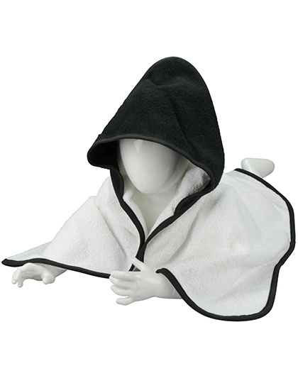 Babiezz® Hooded Towel zum Besticken und Bedrucken in der Farbe White-Black-Black mit Ihren Logo, Schriftzug oder Motiv.