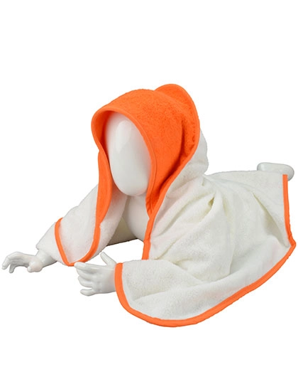 Babiezz® Hooded Towel zum Besticken und Bedrucken in der Farbe White-Bright Orange-Bright Orange mit Ihren Logo, Schriftzug oder Motiv.