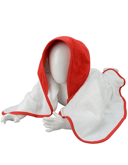 Babiezz® Hooded Towel zum Besticken und Bedrucken in der Farbe White-Fire Red-Fire Red mit Ihren Logo, Schriftzug oder Motiv.