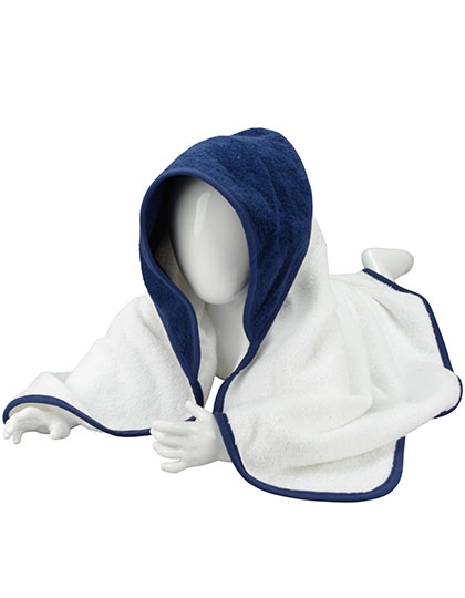 Babiezz® Hooded Towel zum Besticken und Bedrucken in der Farbe White-French Navy-French Navy mit Ihren Logo, Schriftzug oder Motiv.