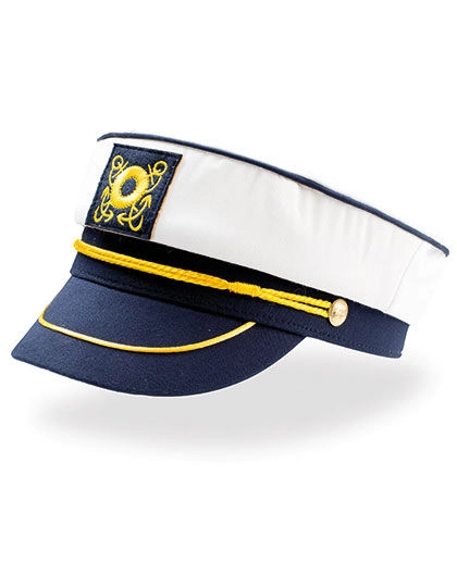 Captain Hat zum Besticken und Bedrucken in der Farbe White-Navy mit Ihren Logo, Schriftzug oder Motiv.