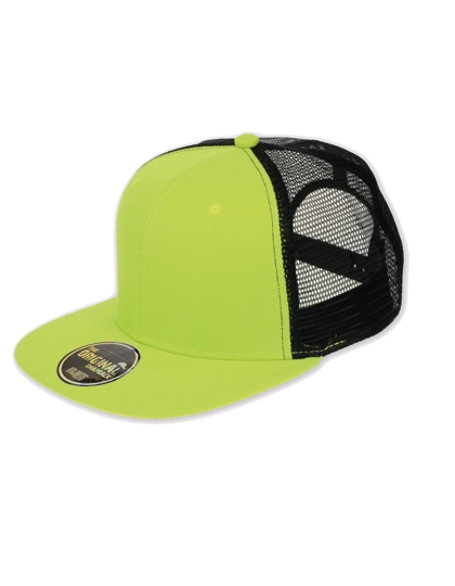 Snap Mesh Cap zum Besticken und Bedrucken in der Farbe Green Fluo-Black mit Ihren Logo, Schriftzug oder Motiv.