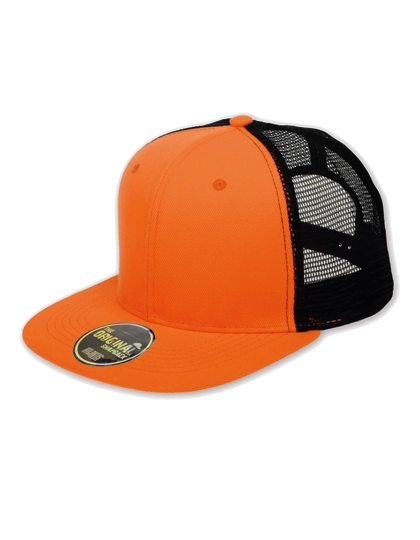 Snap Mesh Cap zum Besticken und Bedrucken in der Farbe Orange Fluo-Black mit Ihren Logo, Schriftzug oder Motiv.