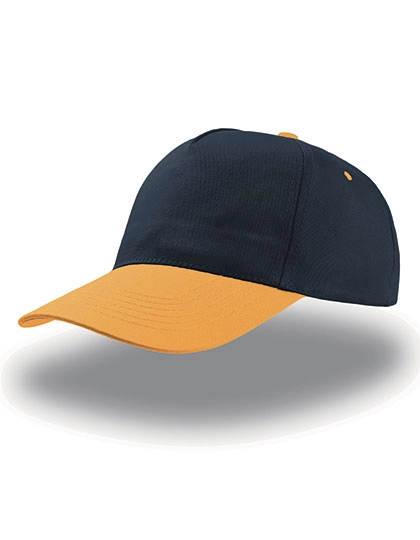 Start Five Cap zum Besticken und Bedrucken in der Farbe Navy-Yellow mit Ihren Logo, Schriftzug oder Motiv.