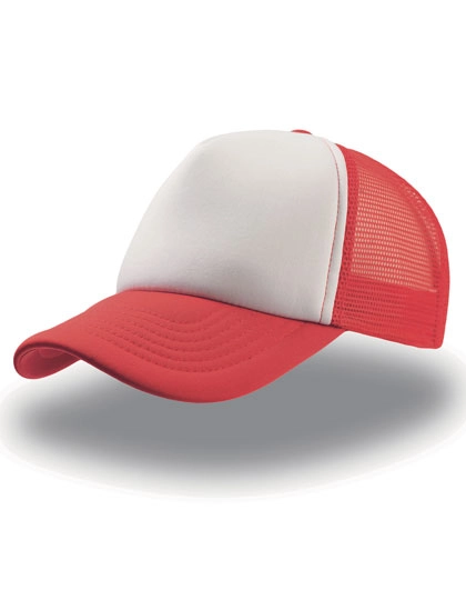 Rapper Cap zum Besticken und Bedrucken in der Farbe White-Red-Red mit Ihren Logo, Schriftzug oder Motiv.