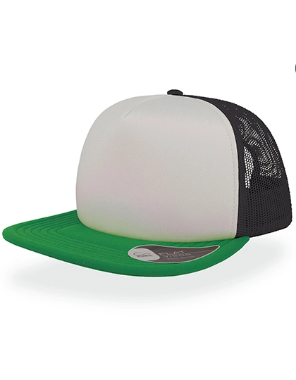 Snap 90S Cap zum Besticken und Bedrucken in der Farbe White-Black-Green mit Ihren Logo, Schriftzug oder Motiv.