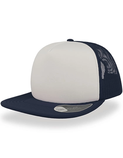 Snap 90S Cap zum Besticken und Bedrucken in der Farbe White-Navy mit Ihren Logo, Schriftzug oder Motiv.