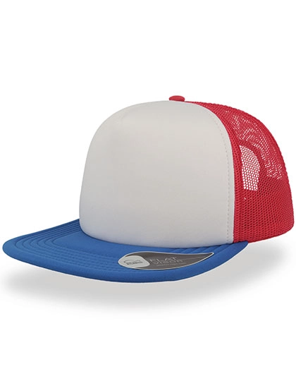 Snap 90S Cap zum Besticken und Bedrucken in der Farbe White-Red-Royal mit Ihren Logo, Schriftzug oder Motiv.