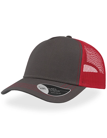Rapper Canvas Cap zum Besticken und Bedrucken in der Farbe Dark Grey-Red mit Ihren Logo, Schriftzug oder Motiv.