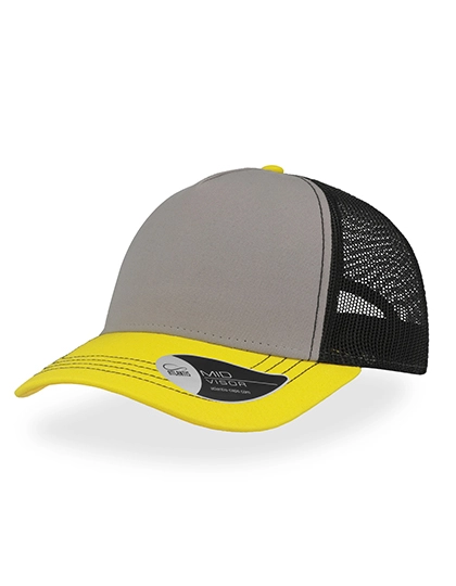 Rapper Canvas Cap zum Besticken und Bedrucken in der Farbe Grey-Bright Yellow-Black mit Ihren Logo, Schriftzug oder Motiv.