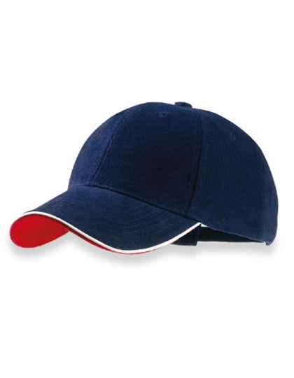Pilot Piping Sandwich Cap zum Besticken und Bedrucken in der Farbe Navy-White-Red mit Ihren Logo, Schriftzug oder Motiv.