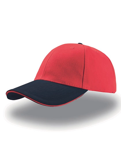 Liberty Sandwich Cap zum Besticken und Bedrucken in der Farbe Red-Navy-Red mit Ihren Logo, Schriftzug oder Motiv.