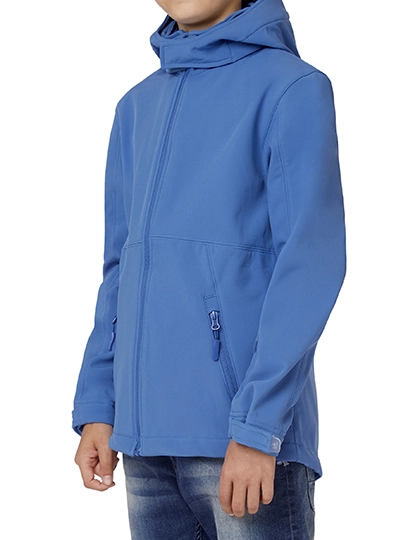Kids´ Hooded Softshell Jacket zum Besticken und Bedrucken mit Ihren Logo, Schriftzug oder Motiv.