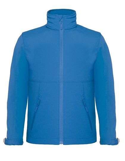 Kids´ Hooded Softshell Jacket zum Besticken und Bedrucken in der Farbe Azure mit Ihren Logo, Schriftzug oder Motiv.