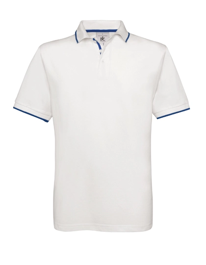 Polo Safran Sport zum Besticken und Bedrucken in der Farbe White-Royal Blue mit Ihren Logo, Schriftzug oder Motiv.