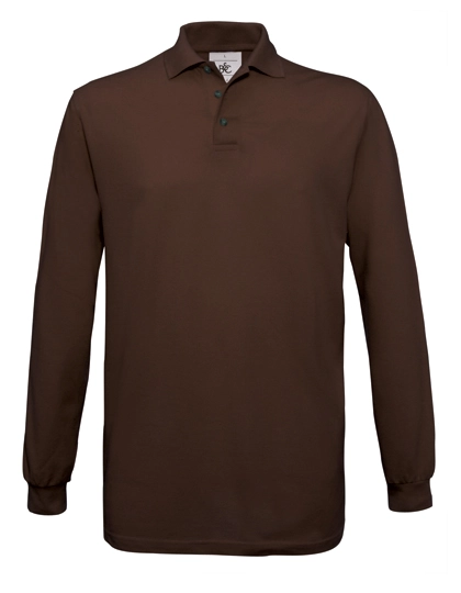Unisex Polo Safran Long Sleeve zum Besticken und Bedrucken in der Farbe Brown mit Ihren Logo, Schriftzug oder Motiv.