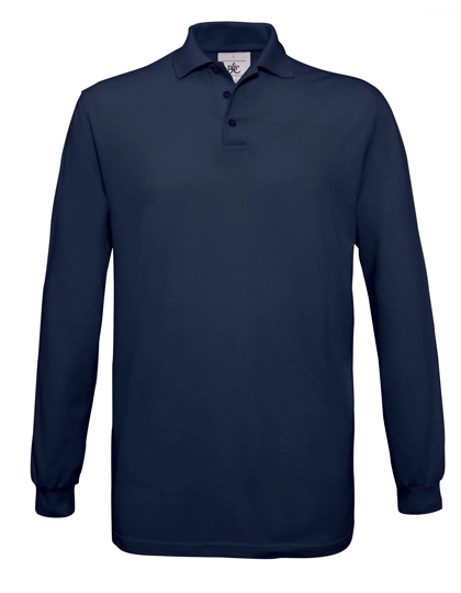 Unisex Polo Safran Long Sleeve zum Besticken und Bedrucken in der Farbe Navy mit Ihren Logo, Schriftzug oder Motiv.