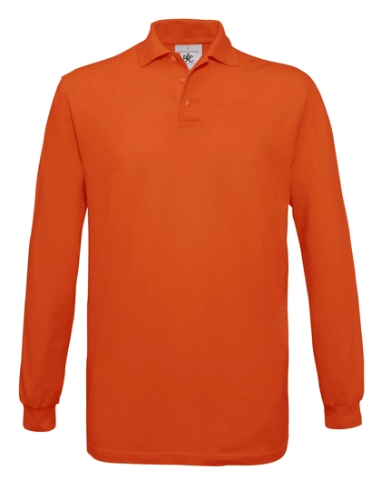 Unisex Polo Safran Long Sleeve zum Besticken und Bedrucken in der Farbe Pumpkin Orange mit Ihren Logo, Schriftzug oder Motiv.