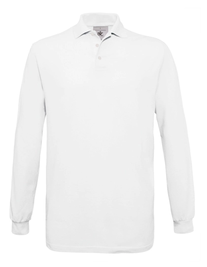 Unisex Polo Safran Long Sleeve zum Besticken und Bedrucken in der Farbe White mit Ihren Logo, Schriftzug oder Motiv.