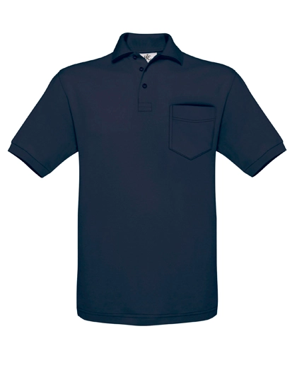 Unisex Polo Safran Pocket zum Besticken und Bedrucken in der Farbe Navy mit Ihren Logo, Schriftzug oder Motiv.