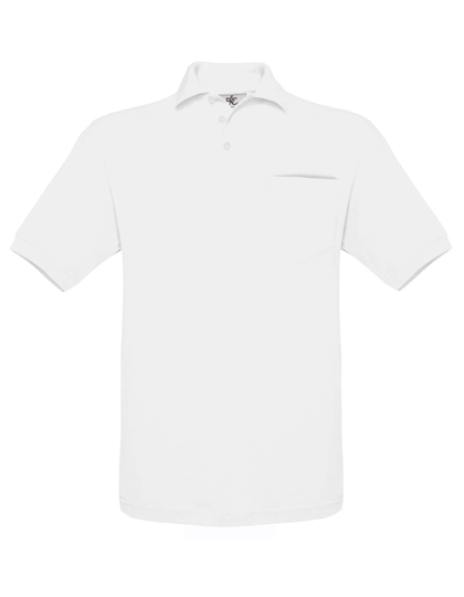 Unisex Polo Safran Pocket zum Besticken und Bedrucken in der Farbe White mit Ihren Logo, Schriftzug oder Motiv.