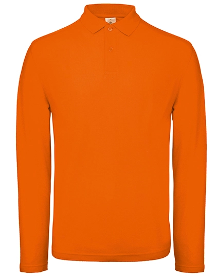 Men´s Long Sleeve Polo ID.001 zum Besticken und Bedrucken in der Farbe Orange mit Ihren Logo, Schriftzug oder Motiv.