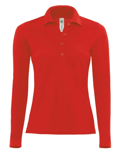 Women´s Polo Safran Pure Long Sleeve zum Besticken und Bedrucken in der Farbe Red mit Ihren Logo, Schriftzug oder Motiv.
