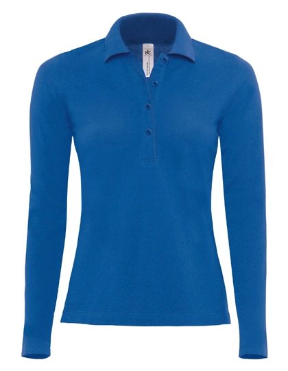Women´s Polo Safran Pure Long Sleeve zum Besticken und Bedrucken in der Farbe Royal Blue mit Ihren Logo, Schriftzug oder Motiv.