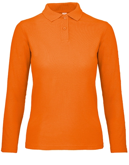 Women´s Long Sleeve Polo ID.001 zum Besticken und Bedrucken in der Farbe Orange mit Ihren Logo, Schriftzug oder Motiv.