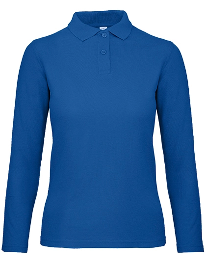 Women´s Long Sleeve Polo ID.001 zum Besticken und Bedrucken in der Farbe Royal Blue mit Ihren Logo, Schriftzug oder Motiv.