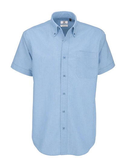 Men´s Shirt Oxford Short Sleeve zum Besticken und Bedrucken in der Farbe Oxford Blue mit Ihren Logo, Schriftzug oder Motiv.