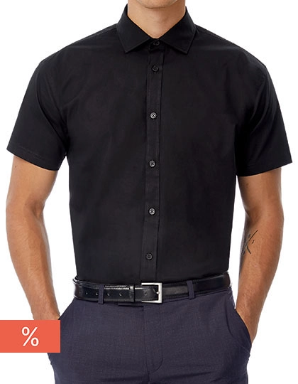 Men´s Poplin Shirt Black Tie Short Sleeve zum Besticken und Bedrucken mit Ihren Logo, Schriftzug oder Motiv.